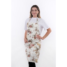 Sweet 3lü Set Ayarlanabilir Askılı Cepli Mutfak Önlüğü Seti 2 Eldiven Kahve Güller