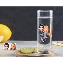 Kişiye Özel Renkli Baskılı Sevgililer Karikatürlü Vodka Bardağı-14 Çok Renkli