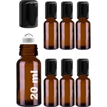 Çelik Roll On Şişesi 20 ML Sızdırmaz Siyah Kapaklı Amber Cam Şişe 6 Adet