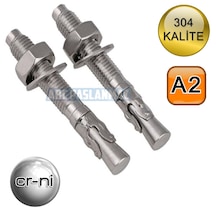 Paslanmaz Çelik Dübel Klipsli 304 Kalite A2 M16 X 145 Mm