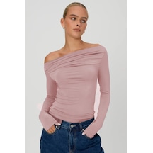 Madmext Pembe Kayık Yaka Büzgülü Kadın Bluz Mg2050-pembe Pembe
