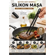 29 Cm Siyah Silikon Mutfak Maşası Büyük Boy Tek Parça Kızartma Servis Salata Maşası Pratik Uzun Sapı