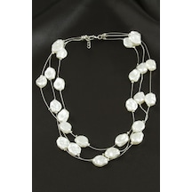 Oval - 300 - İnci Üçlü Kolye - Shophnrl - Gümüş Rengi