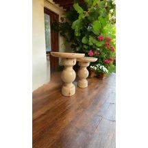 Ahşap 2'li Set Mantar Yan Sehpa / Naturel Renk/ Zigon Sehpa Kahverengi