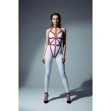 İkikareshop Kırmızı Body Harness Kadın Deri Metal Halka Detaylı - Brf243 Çok Renkli