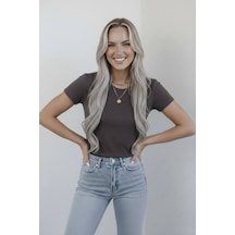 Hashtag Kadın Bisiklet Yaka Kısa Kollu Body Basic Tişört Viskon Kumaş Antrasit