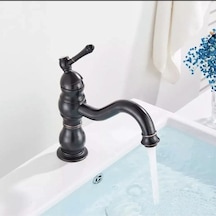 İsaoğlu Yapı Siyah Lavabo Bataryası Vintage Tasarım Banyo Musluğu Siyah Armatür Siyah