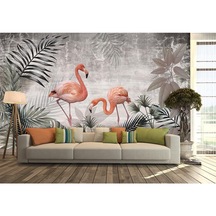 Flamingolar Ve Tropikal Yapraklar