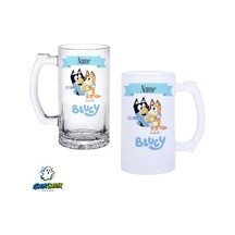Kişiye Özel Bluey Kulplu Bira Bardağı Buzlu Veya Şeffaf Seçenekli 0316