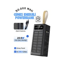 Tr 50.000 Mah Powerbank Güneş Enerjili Solar Hızlı Şarj Göstergeli El Feneri Taşınabilir Batarya 22.5w
