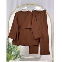 Lovie Moda Kruvaze Bağlamalı İkili Takım Kahverengi