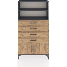 Arges Dolap 2 Raflı 4 Çekmeceli 2 Kapaklı 88x30x163 Antrasit-çam Antrasit