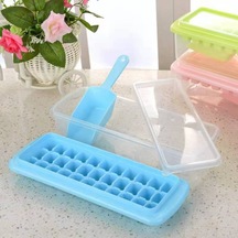 Ranyeek Ev İçin Kare Buz Kalıbı Seti, Kapaklı Buz Depolama Kutusu Ve Buz Çakmasıyla, Mavi 33 Hücre 4'lü Paket Çok Renkli