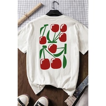 Spoyi Cherry Mood Tasarımlı %100 Pamuk Yarım Oversize Beyaz T-shirt