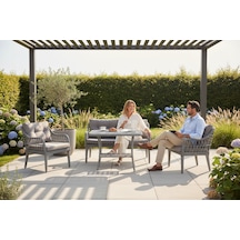 Kaş 2+1+1+sehpa Bahçe Balkon Mobilyası,gri Rattan/gri Kumaş Gri