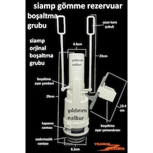 Siamp Uzun Kare Gömme Rezervuar İç Takım Orta Göbek Boşaltma Grub Beyaz