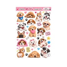 A5 4 Lü Köpek Temalı Sticker Seti 45 Adet Sevimli Köpek Sticker Çok Renkli