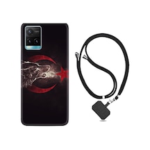 Vivo Y21 Kılıf Boyun Askılı Kurt Ve Ay Yıldız 1403 Siyah