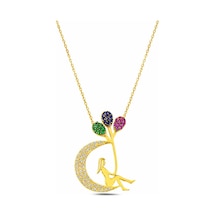 Çekirdekjewelry 925 Ayar Gümüş Ay Kolye Renkli Taşlı Zarif Kadın Tasarım Sarı