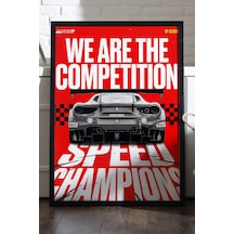 Scuderia Ferrari Siyah Ahşap Çerçeveli Poster, Dekoratif Araba Duvar Tablosu