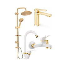 Gold Full 4'lü Set Gold Robot - Gold Lavabo - Beyaz Eviye Mutfak Ve Beyaz Banyo Bataryası Diğer