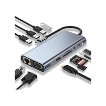Macbook Uyumlu  Pro Air Type C Hub Pd Şarj Hdmı Sd Network Vga Girişli 11 In 1 Çevirici Dönüştürücü Çok