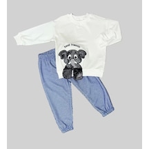 1-2-3 Yaş Filli Sallanan Ayak Desenli Likra Penye Kumaş Sweat Pantolonlu Kız Erkek 2li Çocuk Takımı Beyaz 1-2-3 Yaş Filli Sallanan Ayak Desenli Likra Penye Kumaş Sweat Pantolonlu Kız Erkek 2li Çocuk Takımı Beyaz