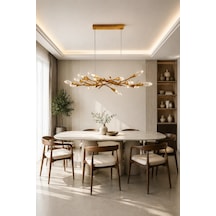 Modern Premium Led Ahşap Detaylı Salon Yemek Odası Sarkıt Avize Aydınlatma 40w 4000k Beyaz