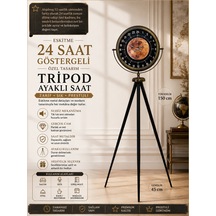 Eskitme 24 Saat Göstergeli Özel Tasarım Tripod Ayaklı Saat 24 Saat Göstergeli Bakır Kadran