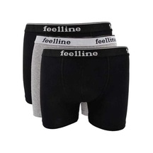 3 Adet Feelline Siyah Ve Gri Pamuklu Doğal Likralı Erkek Boxer Beden: L Standart