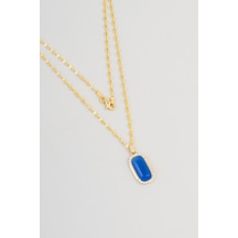 Safir Işıltısı 18 Ayar Sarı Altın Kaplama 44 Cm Gümüş Tasarım Kolye