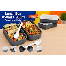 Dordoi Astrallife 2 Katlı Beslenme Kabı 850 Ml + 500 Ml Bölmeli Lunch Box Çatal Kaşık Seti Gri Renk Çok Renkli