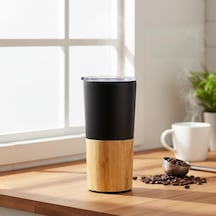 600 Ml Bambu Tabanlı Çelik Termos Mug - 5 Farklı Renk Seçenekli Sıcak Ve Soğuk Tutucu Seyahat Bardağı Siyah Çok Renkli