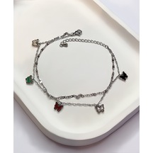 Kadın Renkli Kelebekler Model Çelik Halhal Silver
