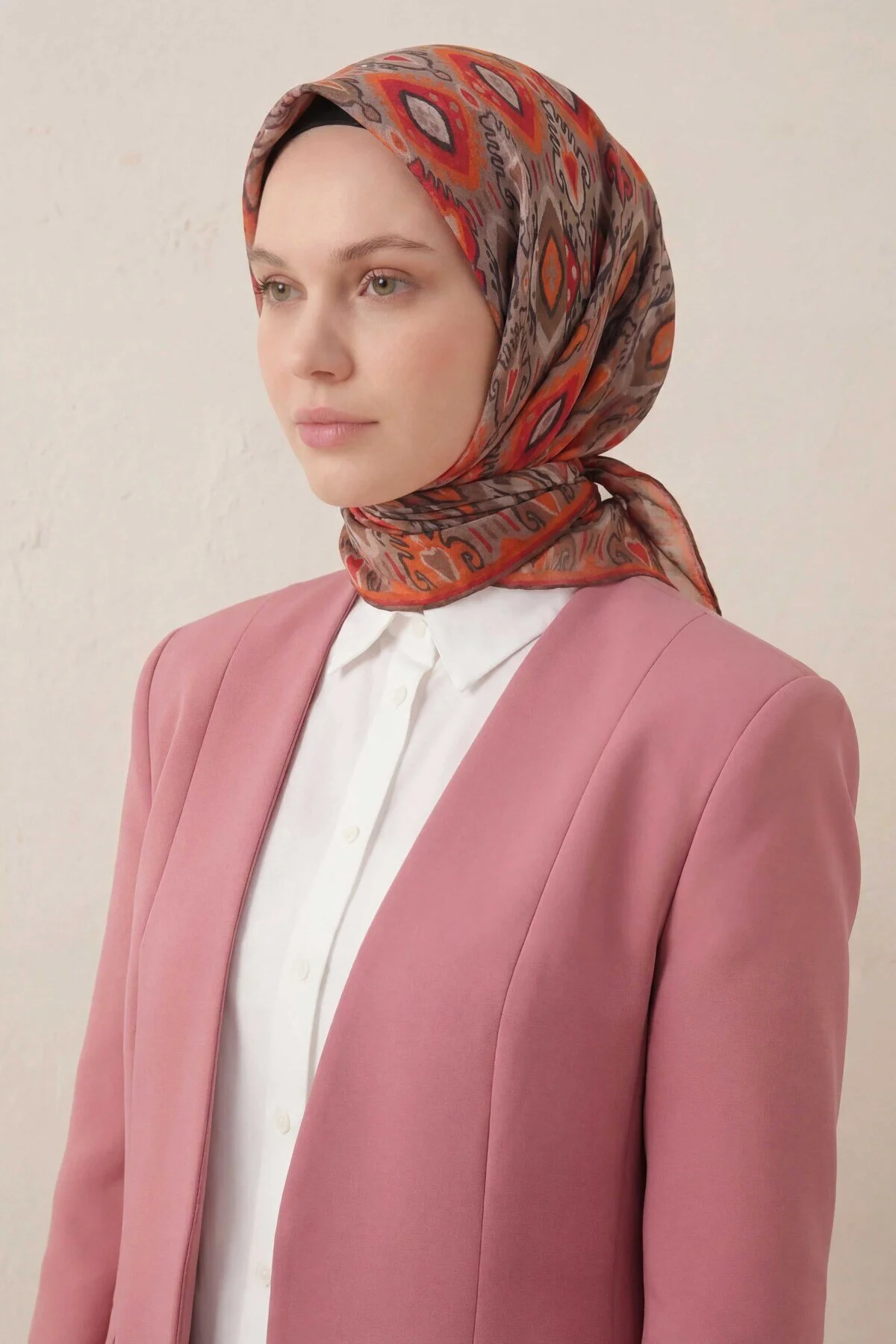 Silk Home Pamuk Karışımlı Soft Eşarp Baklava Desen Vizon 90x90