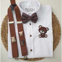 Coolpartyshop Erkek Çocuk Ayıcık Konseptli Askı Papyon Gömlek Kahverengi