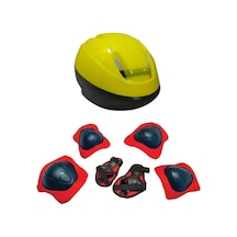 Çocuk Kask Dizlik Kaykay Bisiklet Scooter Paten İçin Kask Dizlik Dirseklik Ellik Koruma Sarı Kırmızı