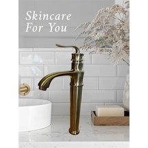 İsaoğlu Yapı Mat Gold Çanak Lavabo Bataryası Vintage Model Yüksek Lavabo Armatürü Mat Altın Gold