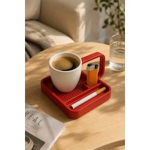 Kahve Sunum Tepsisi Çok Bölmeli Masa Üstü Organizer Kupa Fincan Standı Pla 12.5x11x7 Cm Kırmızı