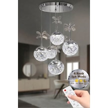 LumiaLighting Küre Model 6"lı Kumandalı Gümüş 3 Renk Modu Ledli Kristal Taşlı Modern Salon Mutfak Oturma Odası Led Avize