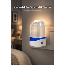 Tr Sensörlü Gece Lambası, Priz Tipi, Otomatik Işık, Led, Beyaz, Mavi Diğer