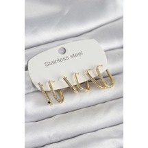 316l Çelik Gold Renk 6&amp 39lı Set Geometrik Model Kadın Küpe - Özel Seri Bzsurn013576 Altın