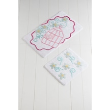 Kafes Beyaz 2li Set Banyo Halısı Yıkanabilir, Kaymaz Taban Renkli