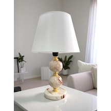 Abajur - Toplu Kahverengi Marble Beyaz Şapka Gold Beyaz - Kahverengi