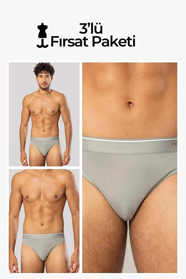 Erdem Erkek Gri Pamuk Elastan Slip Külot-3'lü Paket- 1340gw