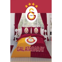 Taç Lisanslı Galatasaray Parçalı Logo Pamuk Çift Kişilik Nevresim Takımı Sarı - Kırmızı
