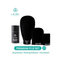 Lajel Premium Siyah 3'lü Kese Seti, Peeling Eldiveni, Yüz Kesesi Floş Ipek Normal,orta,hassas Ciltle