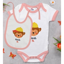 Bk Kids Havalı Ol Tasarımlı Pembe Bebek Body Zıbın Ve Mama Önlüğü Çok Renkli