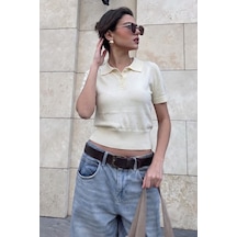 Ekru Slim Fit Polo Yaka Triko Tişört Mg2805