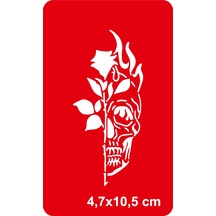Airbrush Tattoo Ateşli Güllü Kuru Kafa Yapışkanlı Stencil Süsleme Ve Boyama Kalıbı